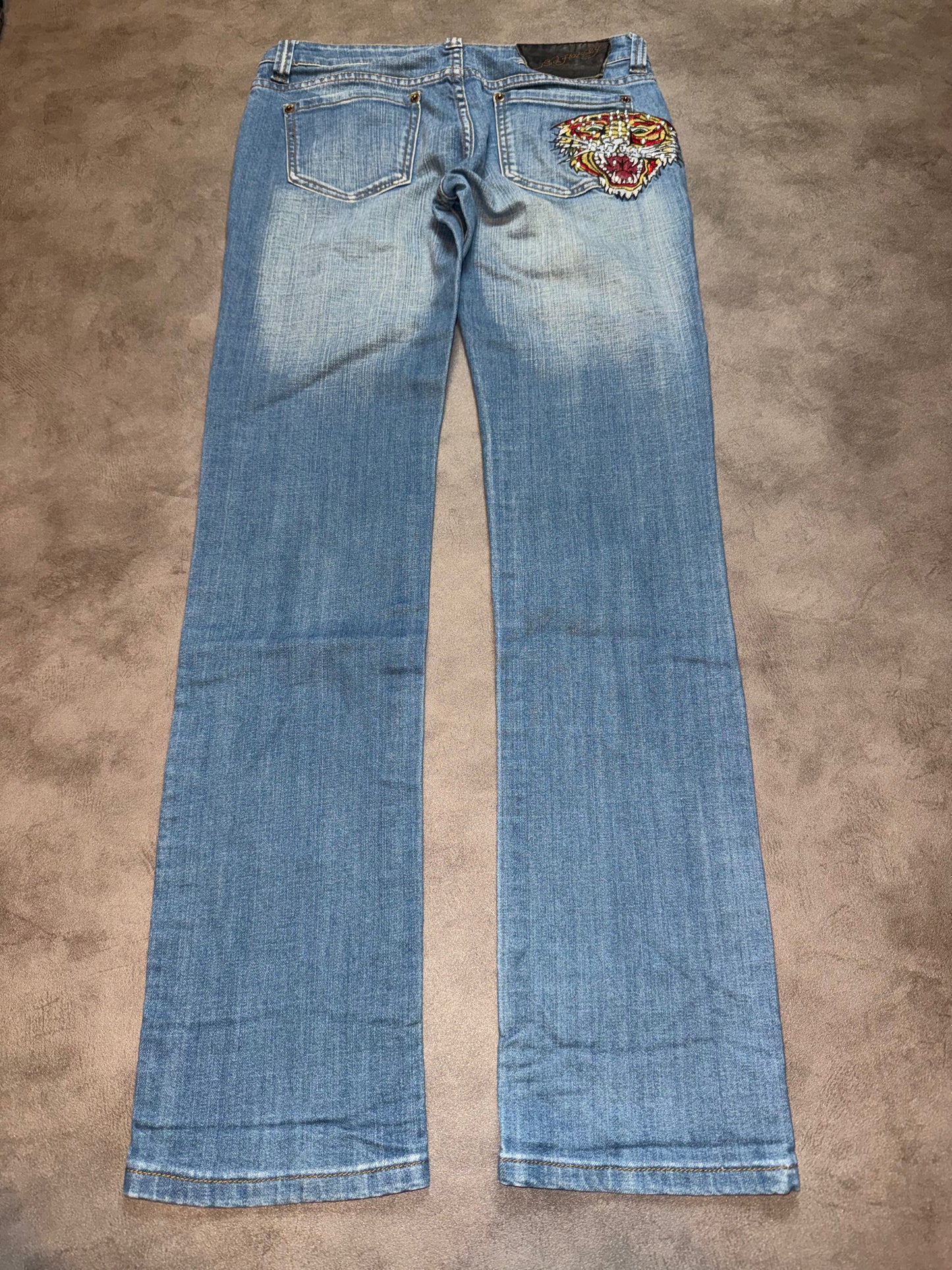 Ed Hardy Straight Leg Tiger Pocket Low Waist Jeans (S)