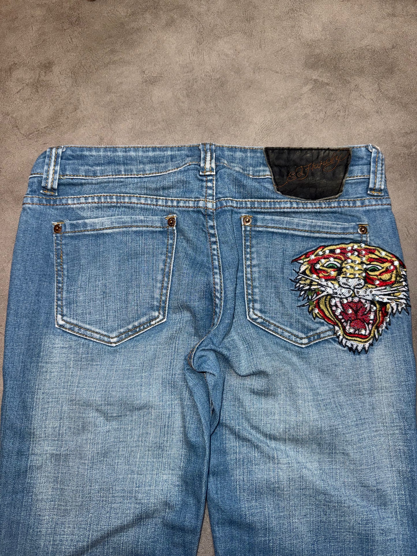 Ed Hardy Straight Leg Tiger Pocket Low Waist Jeans (S)
