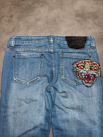 Ed Hardy Straight Leg Tiger Pocket Low Waist Jeans (S)