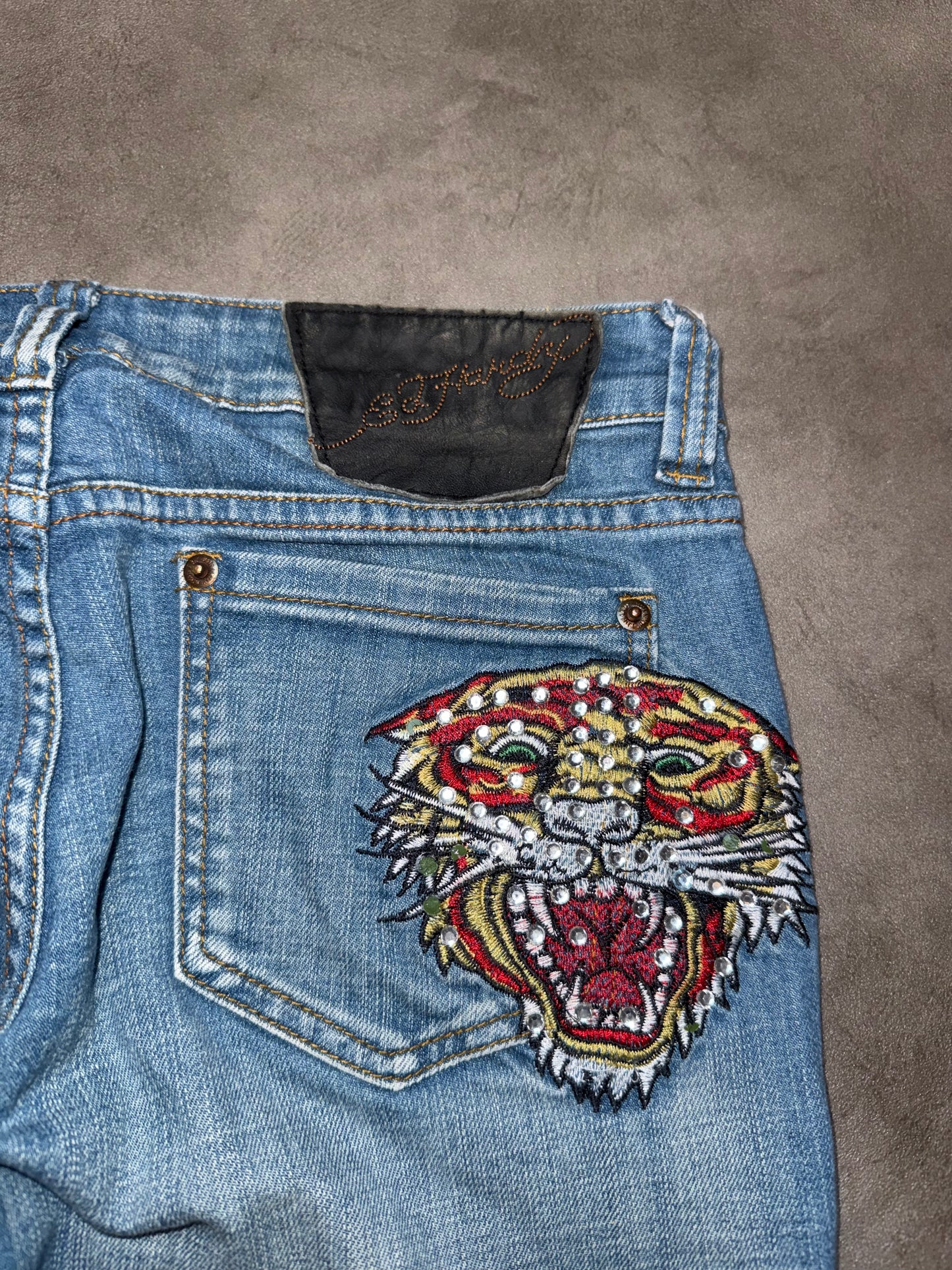 Ed Hardy Straight Leg Tiger Pocket Low Waist Jeans (S)