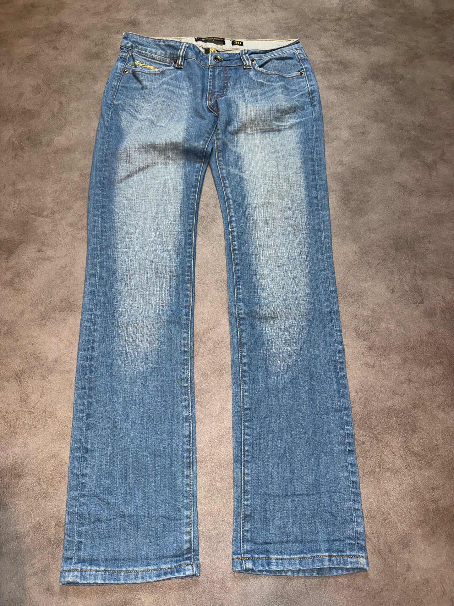 Ed Hardy Straight Leg Tiger Pocket Low Waist Jeans (S)