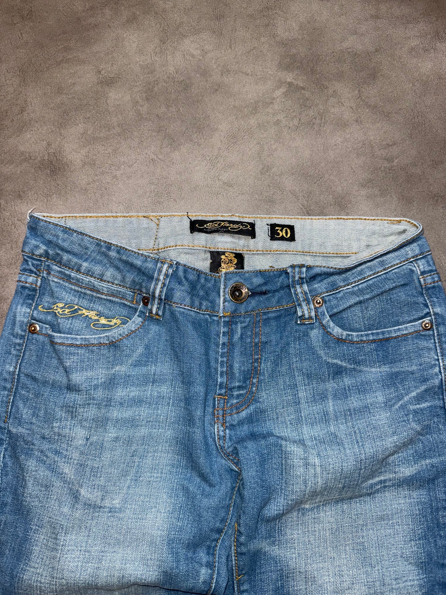 Ed Hardy Straight Leg Tiger Pocket Low Waist Jeans (S)