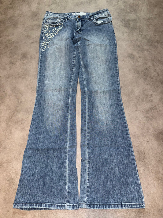 Y2K Printed Low Waist Bootcut Jeans (XXS-XS)