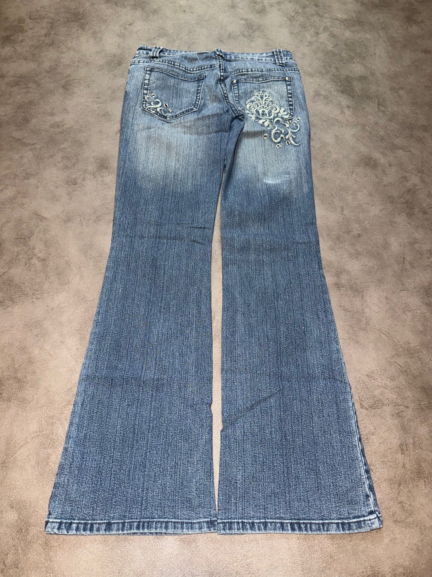 Y2K Printed Low Waist Bootcut Jeans (XXS-XS)