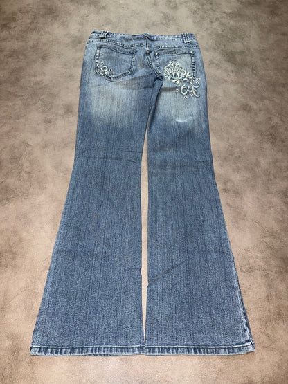 Y2K Printed Low Waist Bootcut Jeans (XXS-XS)